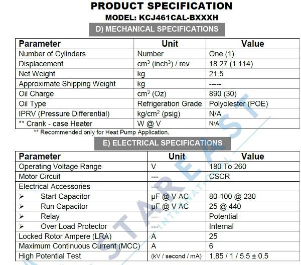 COPELAND R404A 3/4HP 1710W@-5SST 18.27CC - Stareast International Pty Ltd